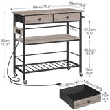 HOOBRO Kitchen Island with Storage, Rolling Island Cart for Kitchen with 2 Drawers & Outlet, 3 Tier Coffee Station and Microwave Stand, Kitchen Island Table for Home, Greige and Black BG08UZD01 HOOBRO