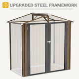 DWVO 6x4ft Storage Shed for Outdoors, Metal Sturdy Weatherproof Tool Locker with Secure Door and Ventilation for Equipment, Mowers, Bikes, Outdoor Spaces, Brown DWVO
