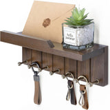 Rebee Vision Farmhouse Key Holder Wall Mount - Decorative Key and Mail Holder for Wall with 7 Hooks and Shelf Organizer - Ideal Apartment Essentials for Aesthetic Home Decor (Rustic Brown) Rebee Vision