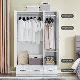 GraceGrove Armoire Wardrobe Closet Mirror, 3 Doors 2 Drawers White Large Capacity Clothing Storage Bedroom Armoires Wardrobe Closet with Hanging Rod 47.3" L x 20.3" W x 74.2" H GraceGrove