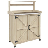 Outsunny Potting Bench, Outdoor Wooden Potting Table with Storage Cabinet with 2 Shelves, Garden Work Bench with Galvanized Plated Tabletop for Backyard, Balcony, Natural Outsunny