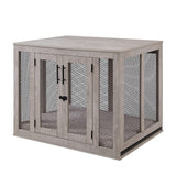unipaws Large Dog Crate Furniture, Wooden Dog Kennel for Large Breed, Indoor Decorative Wood Dog Cage, Inside Side End Table Crate with Tray and Dog Bed, Dog Enclosure, for Dogs Up to 70 lbs unipaws