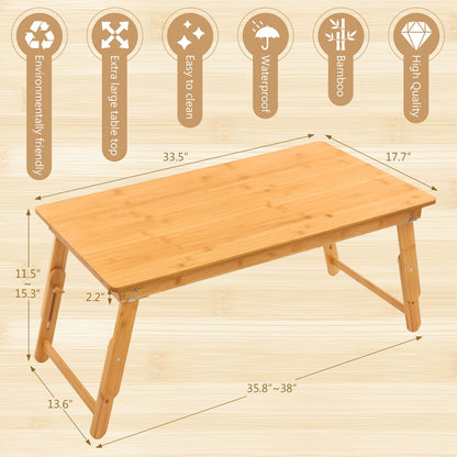 Adjustable Large Size Laptop Desk,Bamboo Lap Table Bed Tray,Foldable 4 Legs Serving Tray Working, Eating and Gaming for Bed,Couch,Floor， 33.5x17.7in - WoodArtSupply