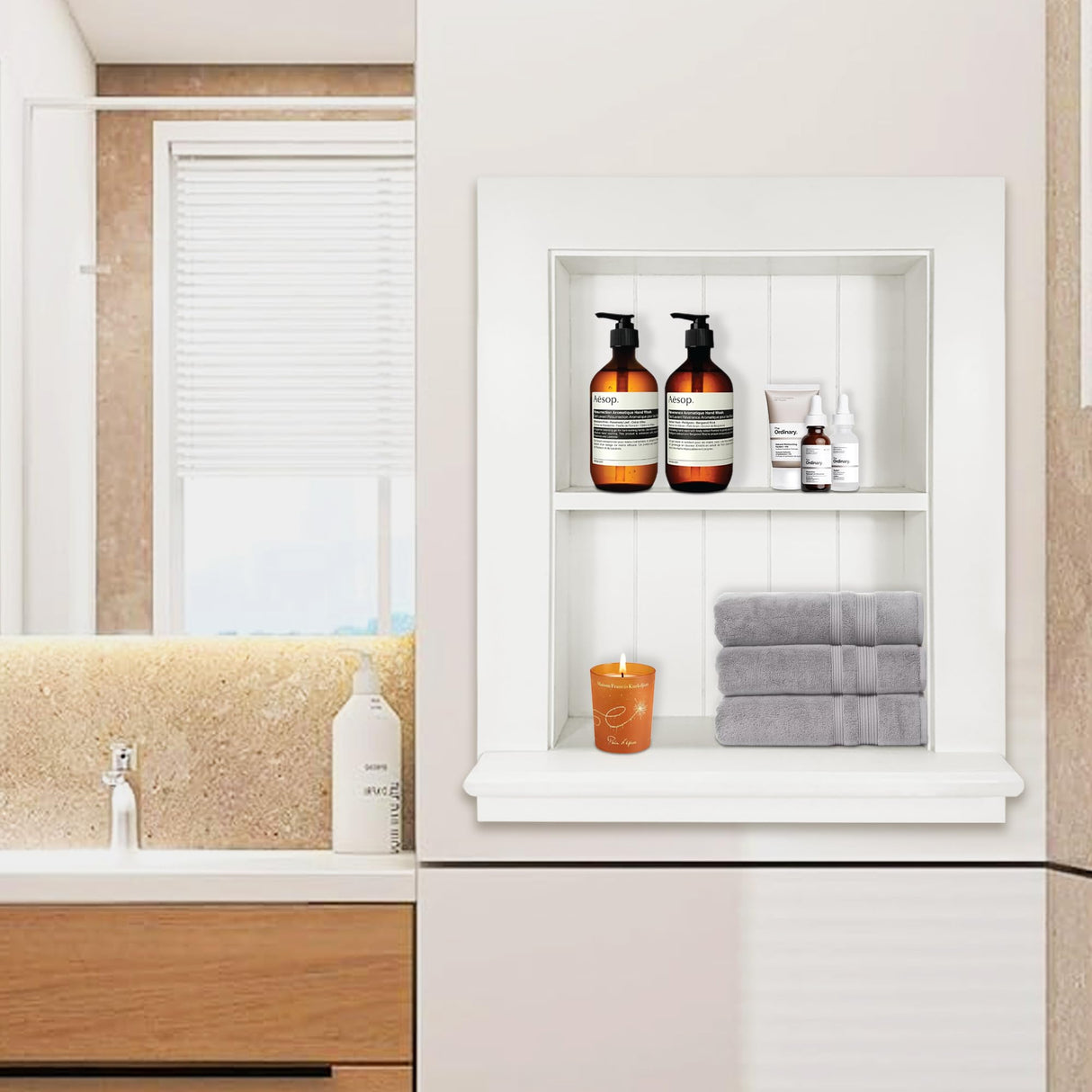 Royxen Bathroom Wall Cabinet with 2-Tier Shelves,Wooden Recessed Medicine Cabinet Over Toilet Storage Cabinet,Bathroom Cabinet Wall Mount for Home Storage, 14 x 18 Inch, White Royxen