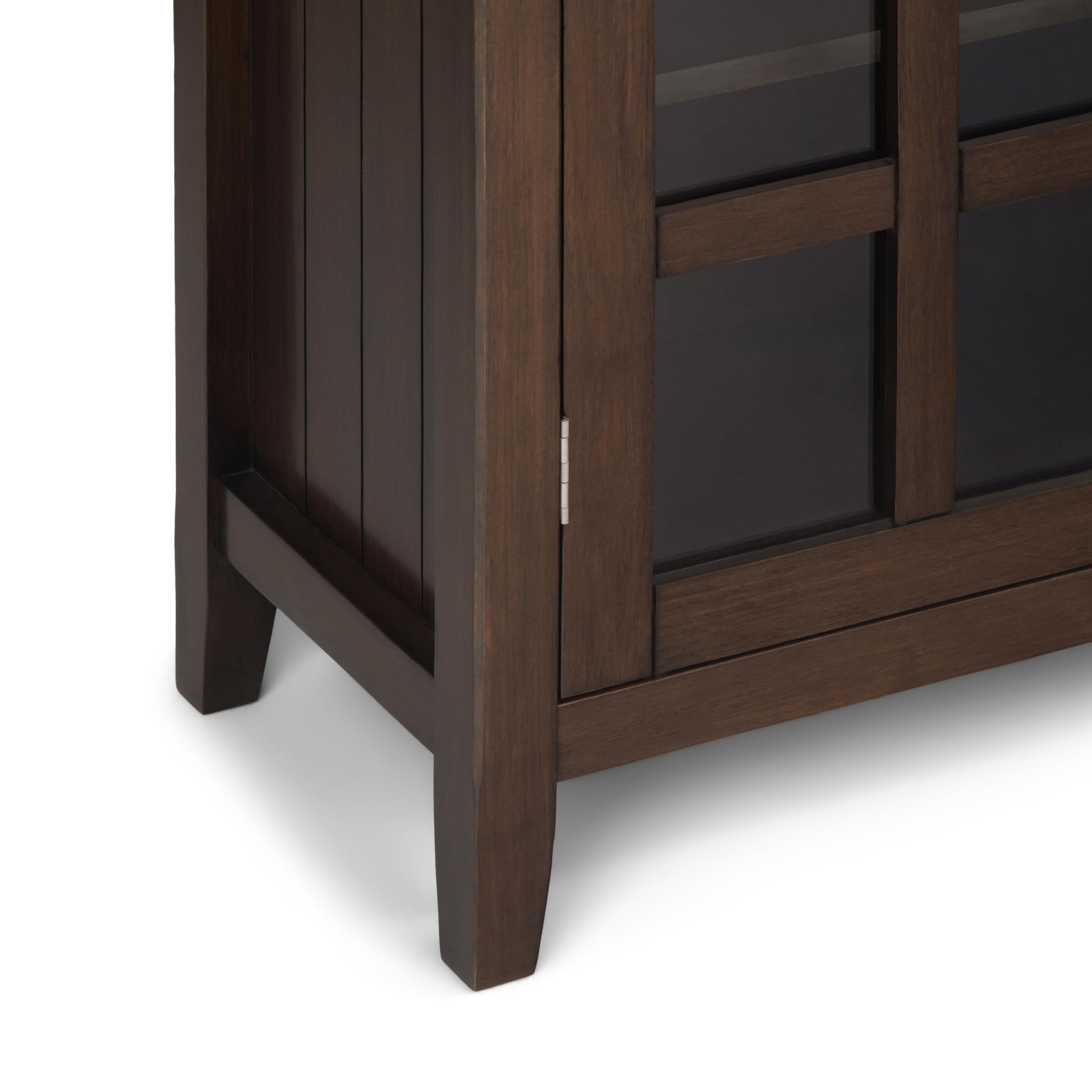 SIMPLIHOME Acadian SOLID WOOD 39 inch Wide Transitional Medium Storage Cabinet in Natural Aged Brown, with 2 Tempered Glass Doors, 4 Adjustable Shelves - WoodArtSupply