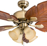 Honeywell Ceiling Fans Royal Palm, 52 Inch Tropical LED Ceiling Fan with Light, Pull Chain, Three Mounting Options, Hand Carved Solid Wood Blades - Model 50504-01 (Aged Brass) Honeywell Ceiling Fans
