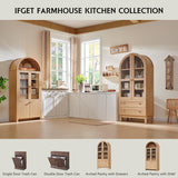 IFGET 71" Tall Arched Kitchen Pantry Cabinet, Modern Farmhouse Kitchen Storage Cabinets with Open & Adjustable Shelves, Hidden Drawer & Glass Door, Versatile Cupboard for Kitchen, Dining Room, Natural IFGET