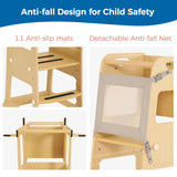 Bateso Basic Wooden Toddler Tower with Detachable Net, 3 Adjustable Height Toddler Kitchen Stool with Non-Slip Mats, Step Stool for Toddler, Toddler Step Stool for Kitchen Counter, Bathroom Sink Bateso