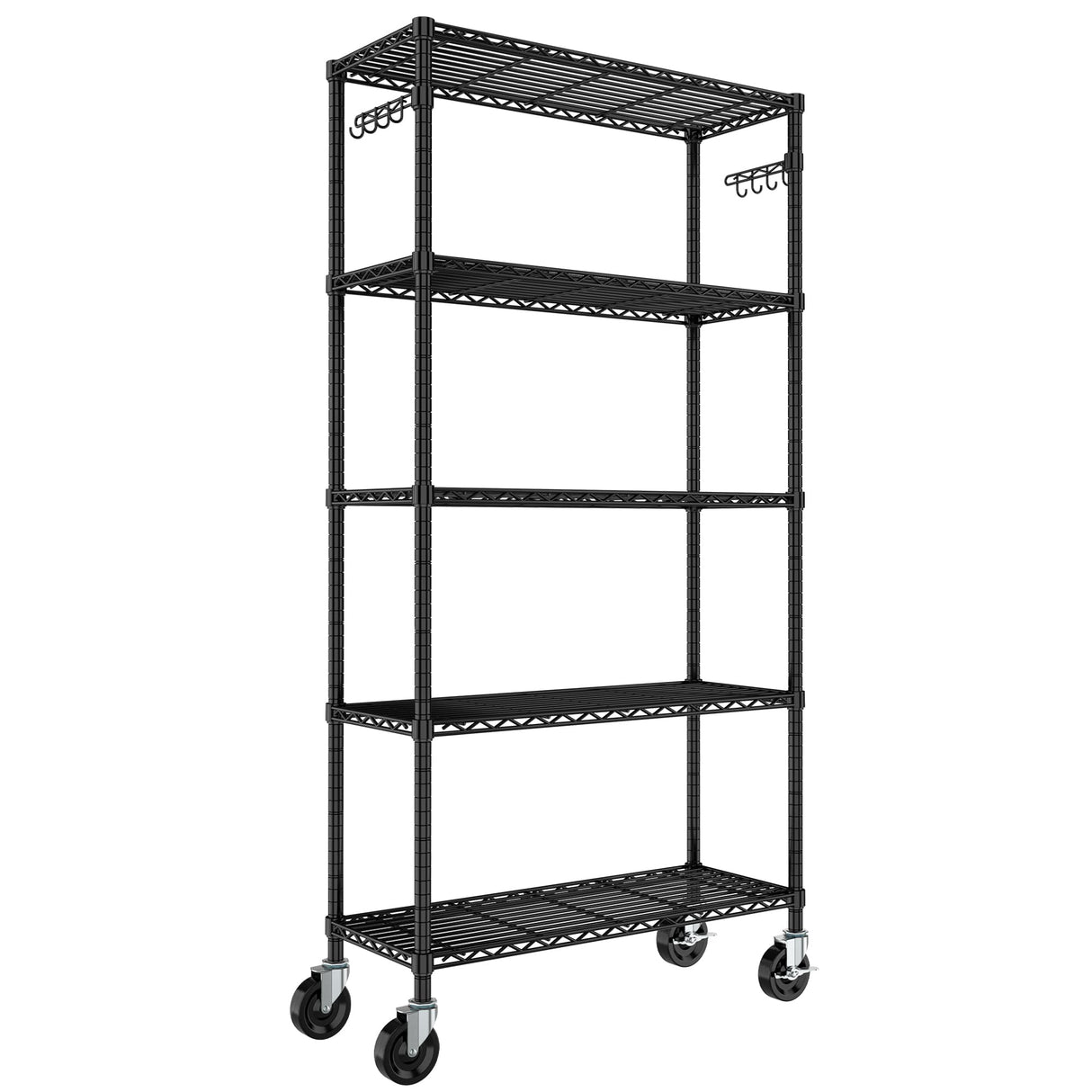 Folews Heavy Duty Storage Shelves 5-Tier, Wire Shelving Unit with Wheels & Adjustable Feet Metal Shelf Rack for Garage, Kitchen, Pantry, Laundry Room 400 Lbs Per Shelf - 14x36x75 Folews