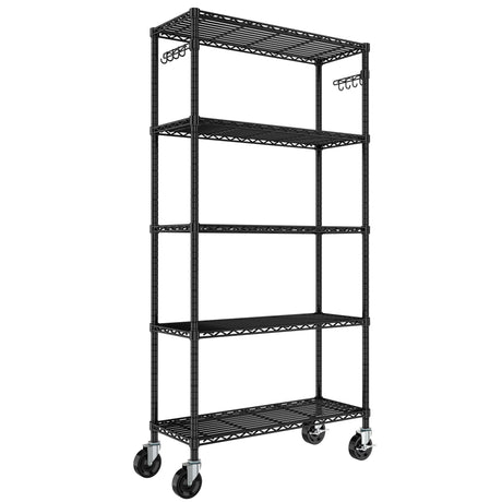 Folews Heavy Duty Storage Shelves 5-Tier, Wire Shelving Unit with Wheels & Adjustable Feet Metal Shelf Rack for Garage, Kitchen, Pantry, Laundry Room 400 Lbs Per Shelf - 14x36x75 Folews