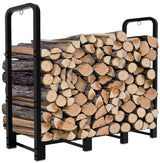 Artibear 4ft Outdoor Firewood Rack, Upgraded Adjustable Heavy Duty Logs Stand Stacker Holder for Fireplace - Metal Lumber Storage Carrier Organizer, Bright Black Artibear