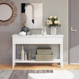 LAZZO Painted Wood Console Table Narrow Long Sofa Table Modern Behind Couch Table Fluted Entryway Table with 3 Drawers and Open Storage Shelf for Living Room, Foyer and Hallway White (White, 1 Tier) LAZZO