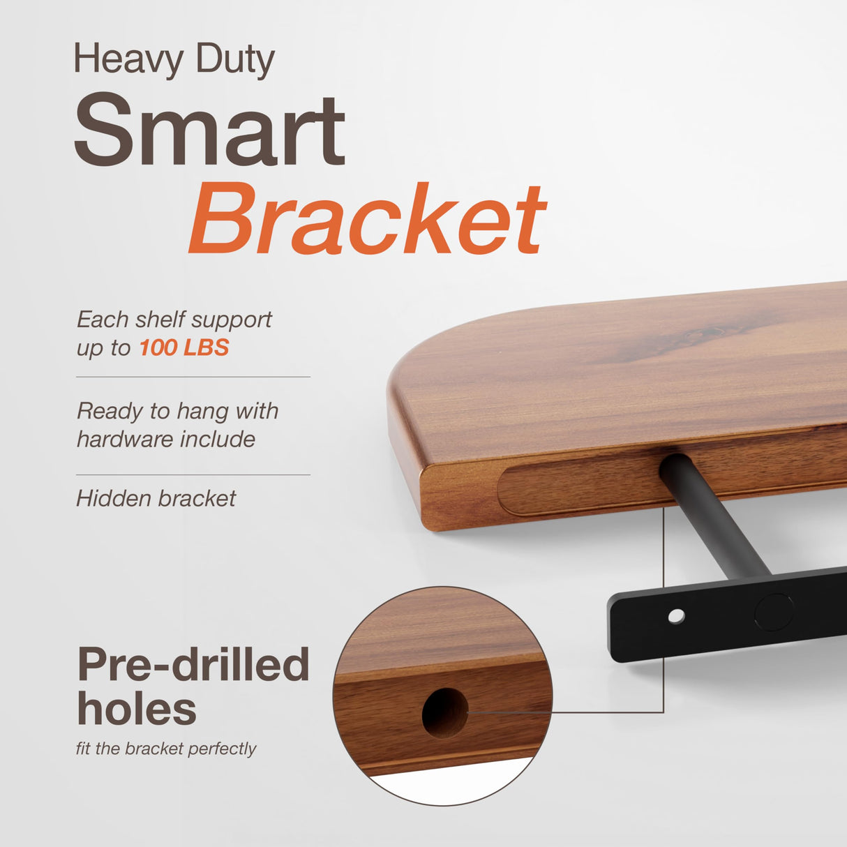 BATODA 17" Acacia Wood Floating Shelves Wall Mounted (Round Edge) – Rustic Farmhouse Wooden Wall Storage Shelf for Bedroom, Kitchen - Brackets and Shelving Hardware Included (Acacia, 17 Inch Length) BATODA