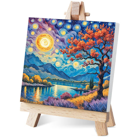 Amphol Paint by Number Kit for Adults Framed Canvas, Moon Landscape Adult Paint by Number Kits, Easy Acrylic Painting by Number with Exquisite Box - 10 x 10 Inch Amphol