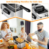 COSTWAY Deep Fryer with Basket, 3.2Qt Stainless Steel Electric Oil Fryer w/Adjustable Temperature, Timer, Lid with View Window, Professional Style, Deep Fryer Pot for Home Use, French Fries, Chicken COSTWAY