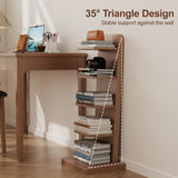 WoodsWhisper Narrow Bookshelf Ladder Bookshelf 5 Shelf Bookcase, Mid Century Modern Bookcase with Freestanding Display Shelves,Anti-tip Device and Thickened Base for Small Space,Living Room, Office WoodsWhisper