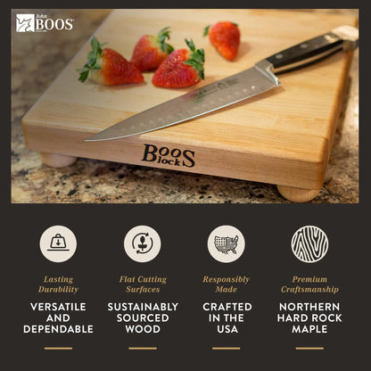 John Boos Boos Block B Series Square Wood Cutting Board with Feet, 1.5-Inch Thickness, 12" x 12" x 1 1/2", Maple