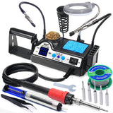 WEP 927-IV Soldering Station Kit High-Power 110W with 3 Preset Channels, Sleep Mode, LED Magnifier, 5 Extra Iron Tips, Tip Cleaner, 2 Helping Hands, Tip Storage Slots, Lead-free Solder Wire, Tweezers WEP
