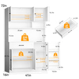 FJTJBSI 72" Kitchen Pantry Cabinet with Charging Station and LED Light Tall Pantry Storage Cabinet with Adjustable Shelves Freestanding Kitchen Hutch with Countertop for Dining Room White FJTJBSI