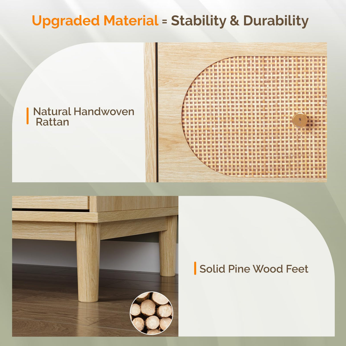 VINGLI Rattan Dresser with LED Lights, Tall Dresser Boho Chest of Drawers for Bedroom, Wicker Chest 4 Drawer, Vertical Dressers for Bedroom，Natural Oak VINGLI