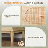 VINGLI Rattan Dresser with LED Lights, Tall Dresser Boho Chest of Drawers for Bedroom, Wicker Chest 4 Drawer, Vertical Dressers for Bedroom，Natural Oak VINGLI