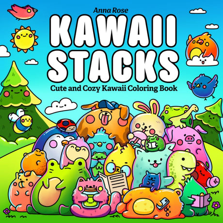 Kawaii Stacks Coloring Book: Cute Animal Coloring Pages for Adults, Kids and Teens with Bold and Easy Designs (Cute and Cozy Kawaii Coloring Books) Majosta