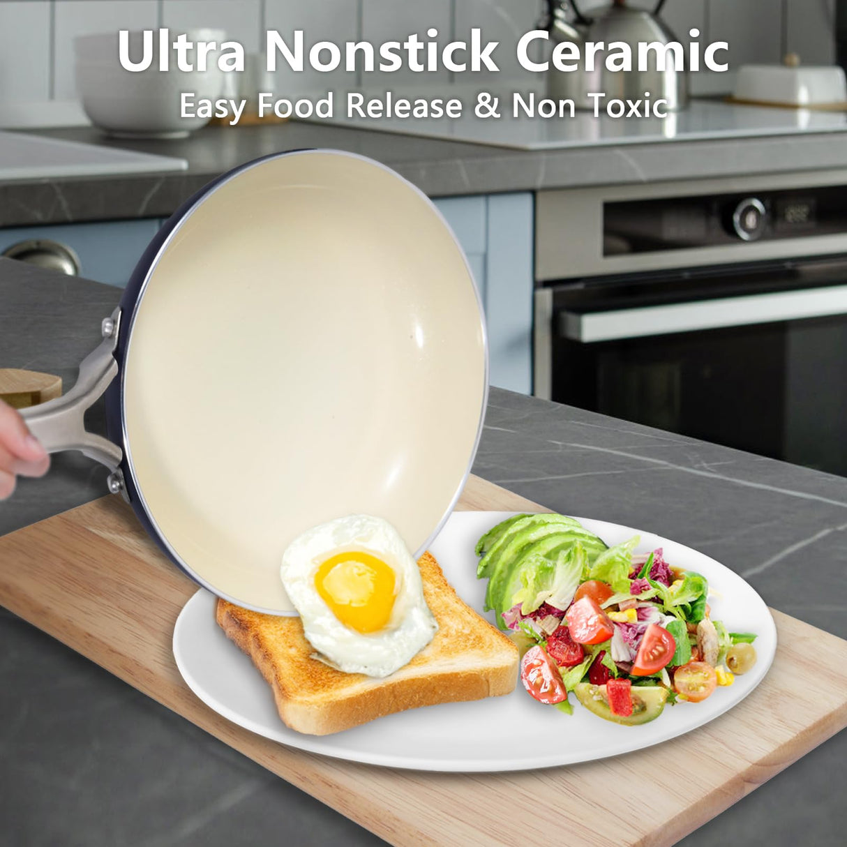 M MELENTA Pots and Pans Set, 7 Piece Nonstick Ceramic Cookware Set, Induction Kitchen Cookware Sets, Pots and Pans Non Stick with Oven Safe Handle, 100% PFOA Free, Blue M MELENTA