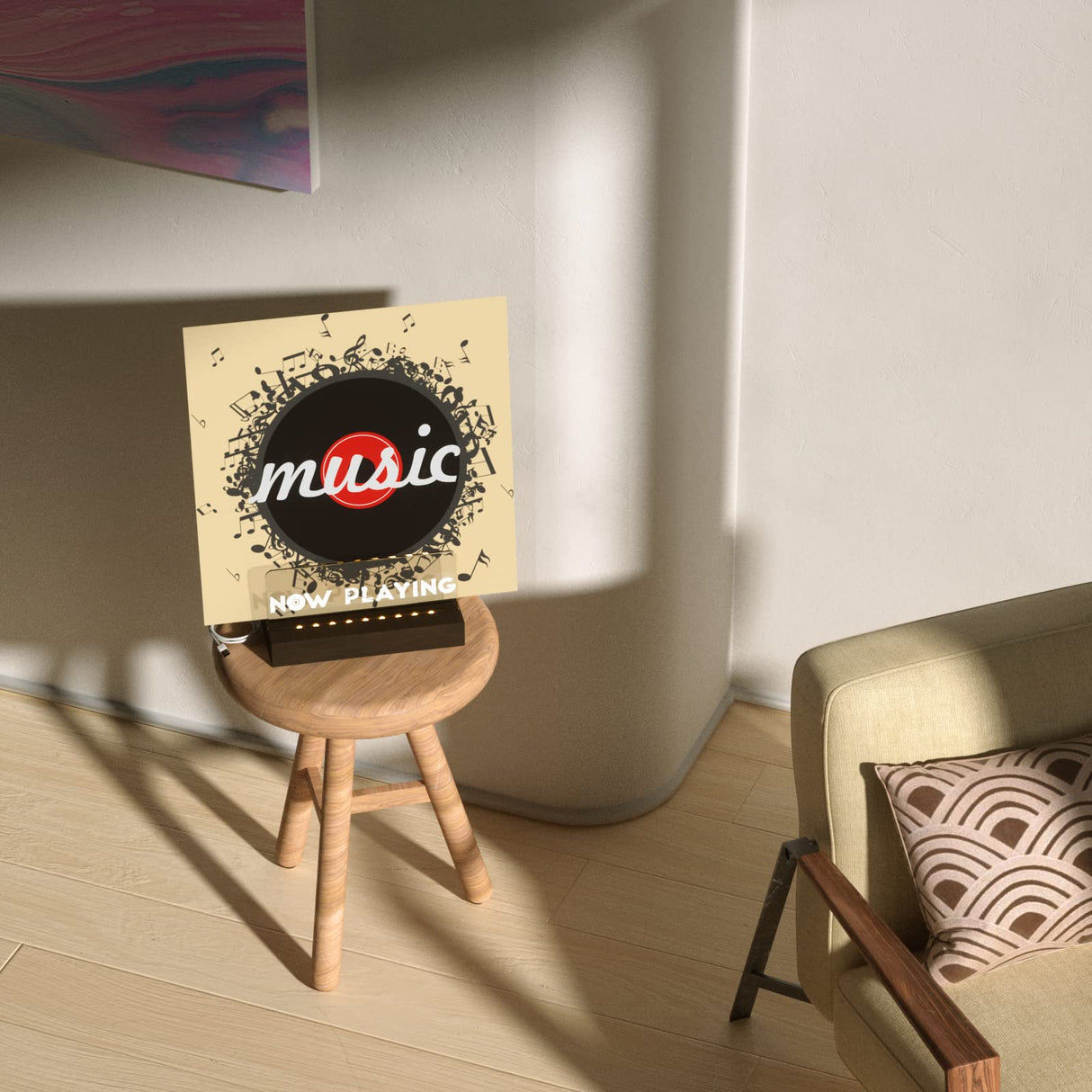 Cociat Lighting Now Playing Vinyl Record Stand, Wooden Rack with Acrylic Panel Cociat