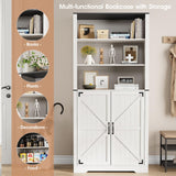 Maupvit 67" White Tall Bookshelf and Bookcase with Doors, 5-Tier Farmhouse Book Shelf with Storage Cabinet, Open Display Shelves, Wood Large Book Storage Cabinet for Living Room, Study, Kitchen, Home Maupvit