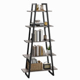 IDEALHOUSE 72" Book Shelf with Metal Frame, A-Shape Ladder Shelf with 5-Tier Wood Adjustable Shelves, Industrial Bookcase with Function Bezel for Home Living Room Bedroom Office Storage, Grey IDEALHOUSE
