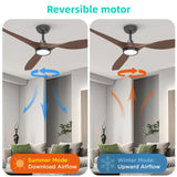Roomratv Ceiling Fans with Lights and Remote, 52 Inch Large Airflow Indoor Ceiling Fans with Quiet DC Motor and 3 Colour Temperature Black Noiseless ABS Fan Blades (Dark Woodgrain) Roomratv
