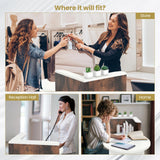 Giantex Reception Desk, Front Counter Desk with Lockable Drawer, Checkout Table with Round Tabletop, Corner Shelf & Adjustable Shelf for Office Beauty Salon Retail Store (Brown & White) Giantex