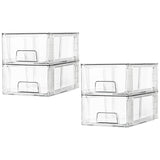4 Pack Stackable Storage Drawers,Clear Acrylic Drawer Organizers with Handles, Easily Assemble for Fridge, Bathroom,Kitchen Undersink,Cabinet,Pantry Organization and Storage Vtopmart