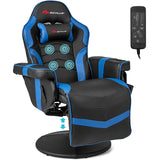 Goplus Gaming Chair, Height Adjustable Massage Video Game Chair with Retractable Footrest, Cup Holder, Headrest, Swivel Office Chair, Racing Style Swivel Gamer Chair (Blue) Goplus