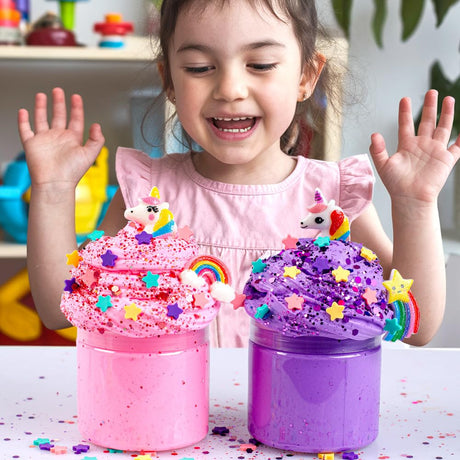 Waybla 2 Pack Butter Slime Kit for Kids with Glitter, Unicorn Figurines, Rainbow & Star Accessories – DIY Slime Toy Gift for Girls & Boys, Party Favors, Stocking Stuffers, Easter Basket Stuffers Waybla