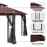 GARTOO 11'x13' Outdoor Patio Gazebo - Porch Gazebo with Polyester Roof & Breathable Netting, Best for Garden, Lawn, Backyard Deck (Chocolate) GARTOO
