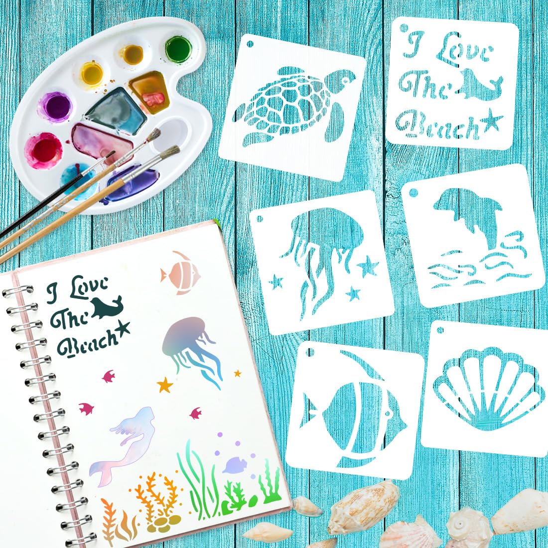 80 Pcs Ocean Animal Painting Stencils Reusable Sea Stencils for Painting on Wood Rocks Canvas Fabric Glass Pottery 2x2 Inch CH HAICHENG