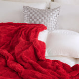 Linecooo Red Fleece Throw Blanket 50”×60” for Couch Sofa Bed,Super Soft Cozy Plush Microfiber Flannel Blanket with 3D Checkered Design Lightweight Decorations for Adults,Woman,Girls Linecooo