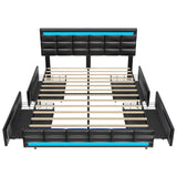 Elegant ADORNEVE Queen Bed Frame with LED Lights, Leather Platform and Storage Drawers, Adjustable Headboard, No Box Spring Needed - Black ADORNEVE