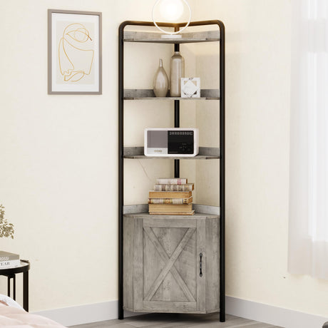 IDEALHOUSE 70.9 Inch Corner Cabinet 5-Tier Tall Corner Cabinet Farmhouse Bookshelves Rustic Storage Rack Industrial Bookcase Plant Stand for Living Room, Bedroom, Home Office, Kitchen IDEALHOUSE