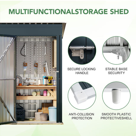 5x3FT Vertical Outdoor Steel Storage Shed with Floor Frame, Lockable Doors, Compact Metal Tool Shed for Garden, Backyard, Patio, Utility, and Bike Storage BreezZ