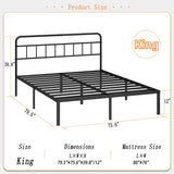 Kujielan 12 inches King Size Bed Frame with Minimalist headboard,Metal Platform Base with Strong Metal Slats,Mattress Foundation for Under Bed Storage,Easy Assembly,Black Kujielan