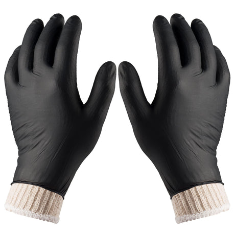 Nechtik BBQ Gloves disposable - 4 Cotton Glove Liners and 100 Disposable Gloves - Meat Gloves - Machine Washable - Powder Free Latex Free, Black Nitrile Gloves Nechtik