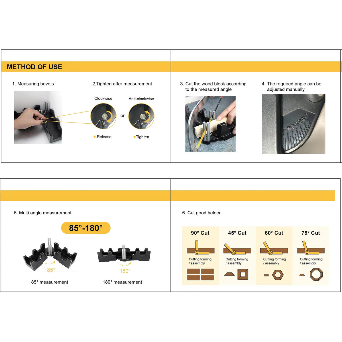 moonoom 2-in-1 Mitre Measuring Cutting Tool, Miter Saw Protractor Tool, Precise Mitre Angles Cutting Tool, Measuring Template Instrument Home Supplies moonoom