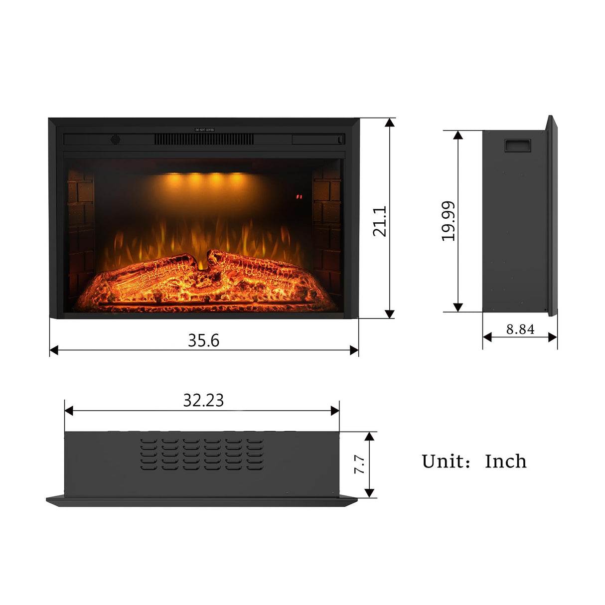 Benrocks 36'' Electric Fireplace Inserts, Recessed & Built in Wall Electric Fireplace Heater with Fire Crackling Sound, Adjustable Top Light & Flame Speed, Overheating Protection, 750/1500W Black Benrocks