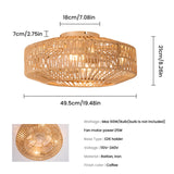 Gutenliter 20" Woven Caged Low Profile Bladeless Ceiling Fan with Light and Remote, Farmhouse Flush Mount Boho Ceiling Fans Light, Enclosed Industrial Ceiling Fan 6 Speed Reversible w/ 4 E26 Bulb Base Gutenliter