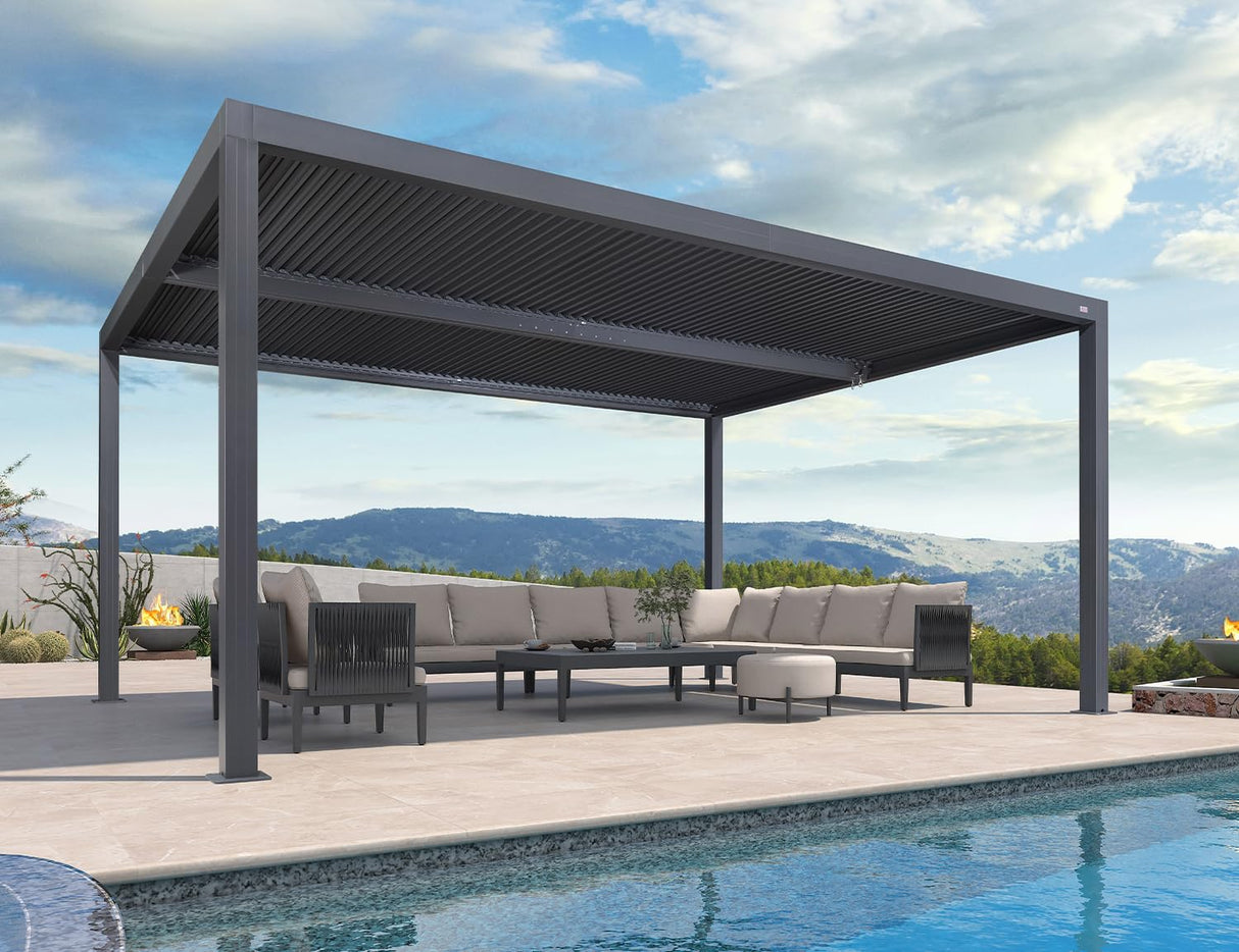 PURPLE LEAF Louvered Pergola 12' x 16' Outdoor Aluminum Pergola with Adjustable Roof for Deck Backyard Garden Grey Hardtop Gazebo PURPLE LEAF