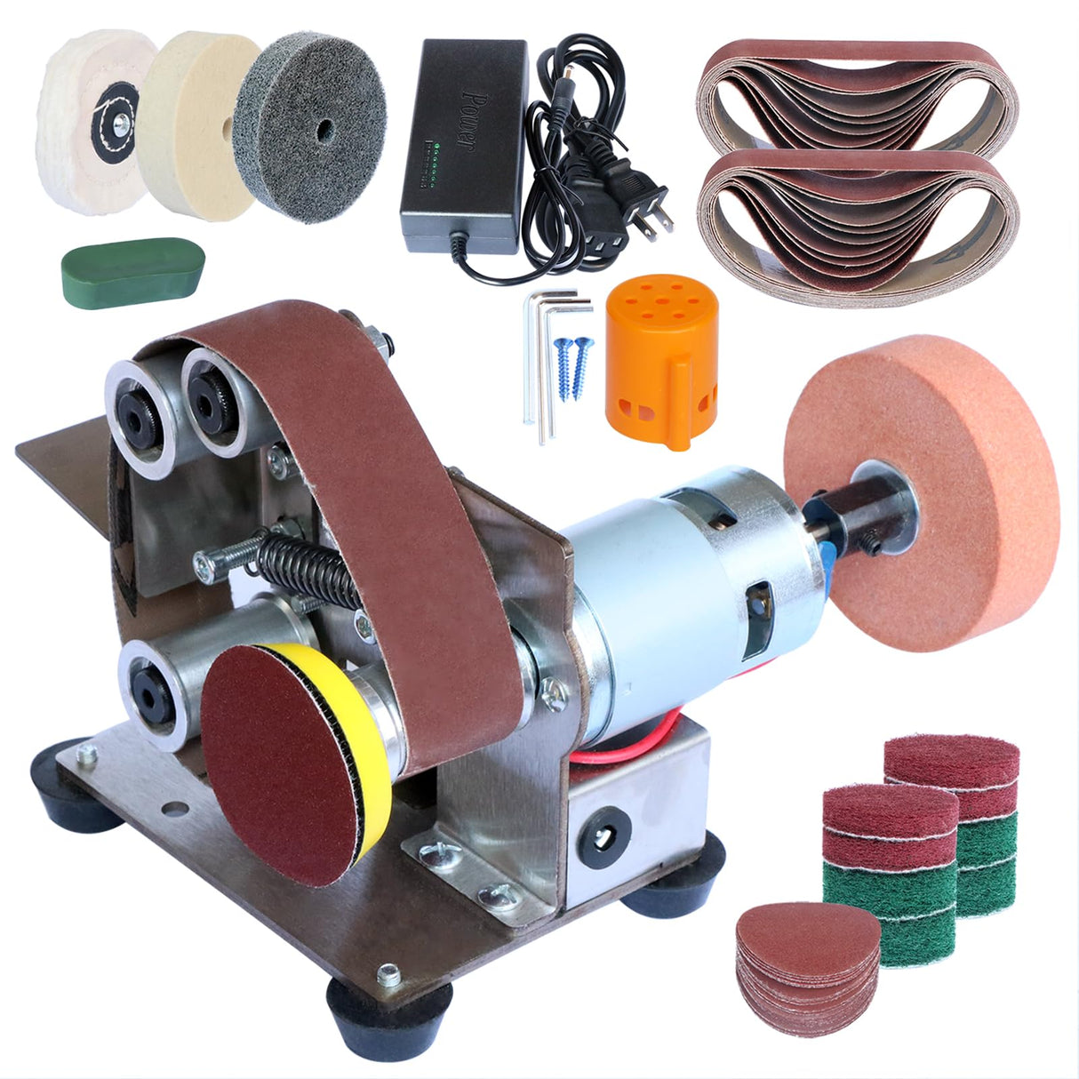 Hiqalty Electric Belt-Sander Polishing-Grinding Sharpener Adjustable -13 x 1.2in DIY Power Sanding Machine Mini Bench Belt Grinder Kit, Multifunctional for Knife Making, Woodworking(mini belt sander) Hiqalty