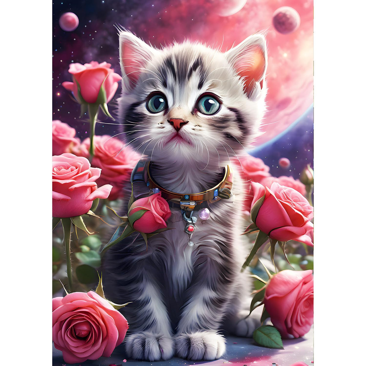 QINRUBB DIY Kitten Diamond Art Kit for Adults Beginners, Full Drill Cute Cat Diamond Painting Kits, 5D Roses Flowers Painting by Numbers DIY Craft Kits for Home Wall Decor 12x16 inch QINRUBB