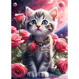 QINRUBB DIY Kitten Diamond Art Kit for Adults Beginners, Full Drill Cute Cat Diamond Painting Kits, 5D Roses Flowers Painting by Numbers DIY Craft Kits for Home Wall Decor 12x16 inch QINRUBB